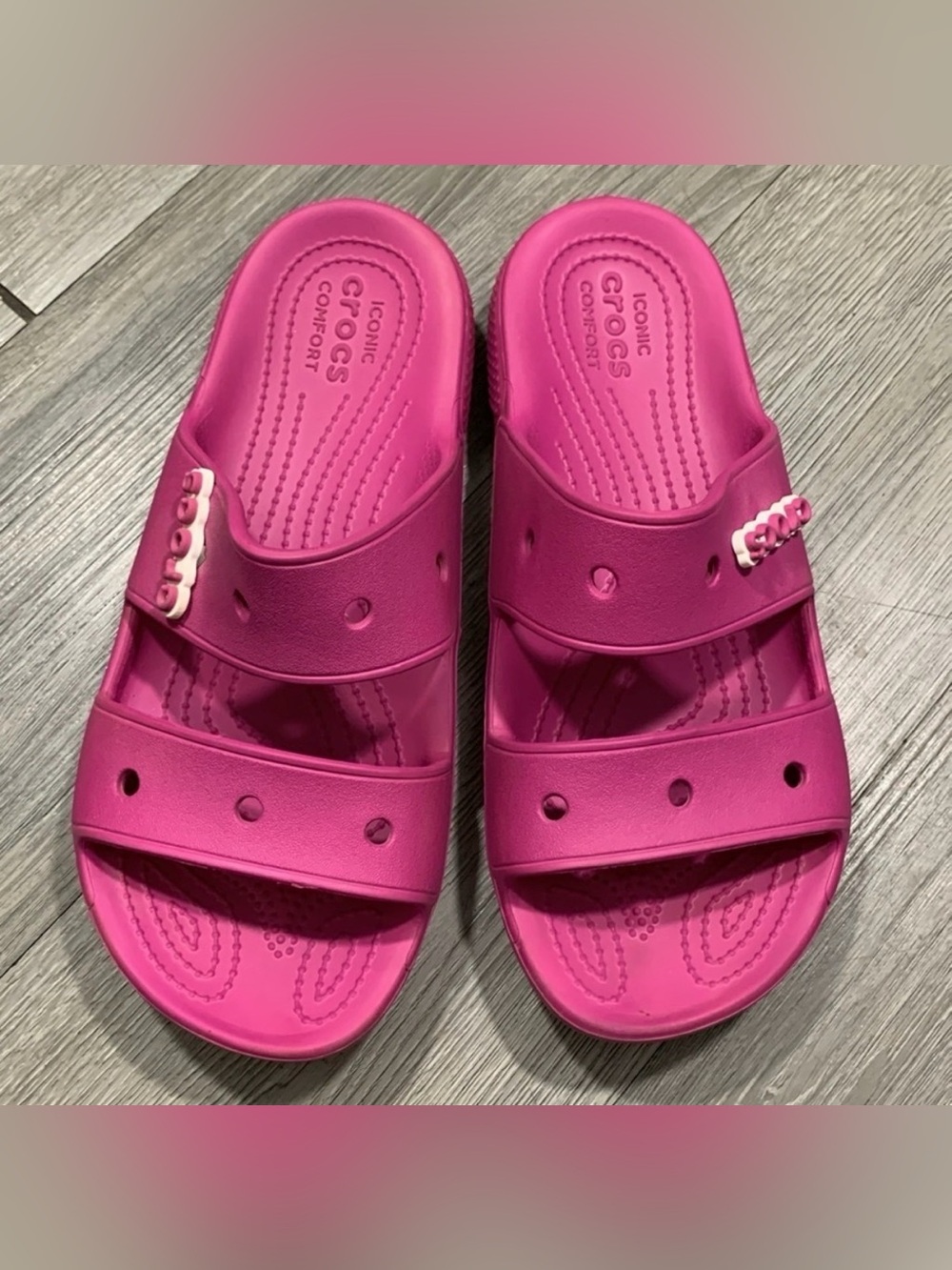 Crocs Sandals Classic Unisex Adult Two Strap Pink Lightweight Slip-On size 9